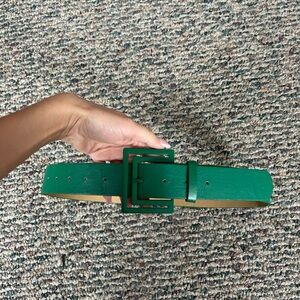 Green Square-Buckle Women's Leather Belt